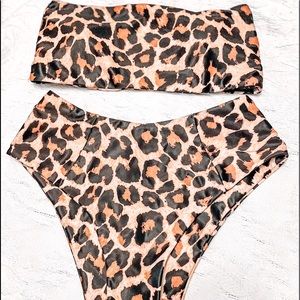 Shein high waist leopard bikini set size medium